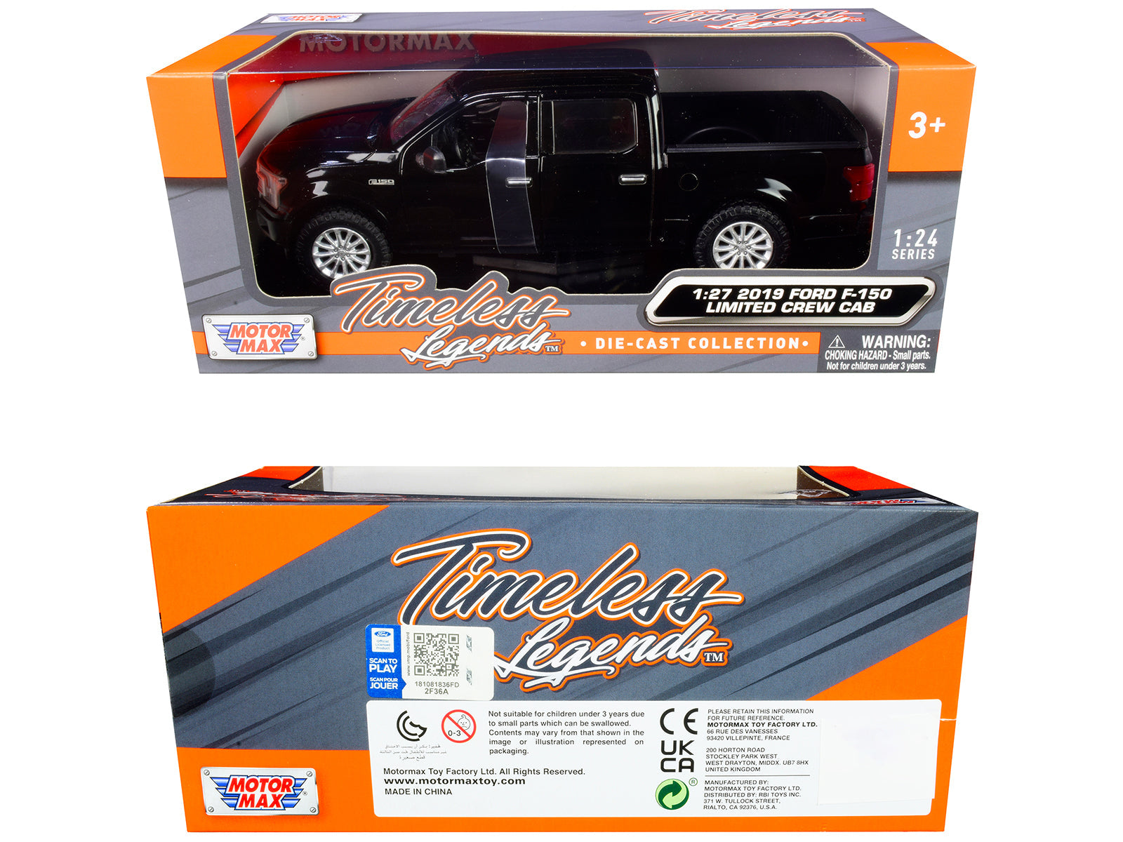 2019 Ford F-150 Limited Crew Cab Pickup Truck Black 1/24-1/27 Diecast Model Car by Motormax