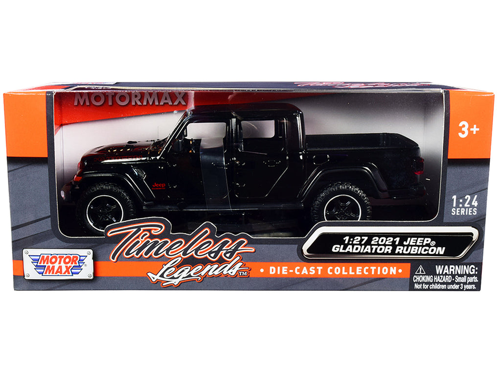 2021 Jeep Gladiator Rubicon (Closed Top) Pickup Truck Black 1/24-1/27 Diecast Model Car by Motormax