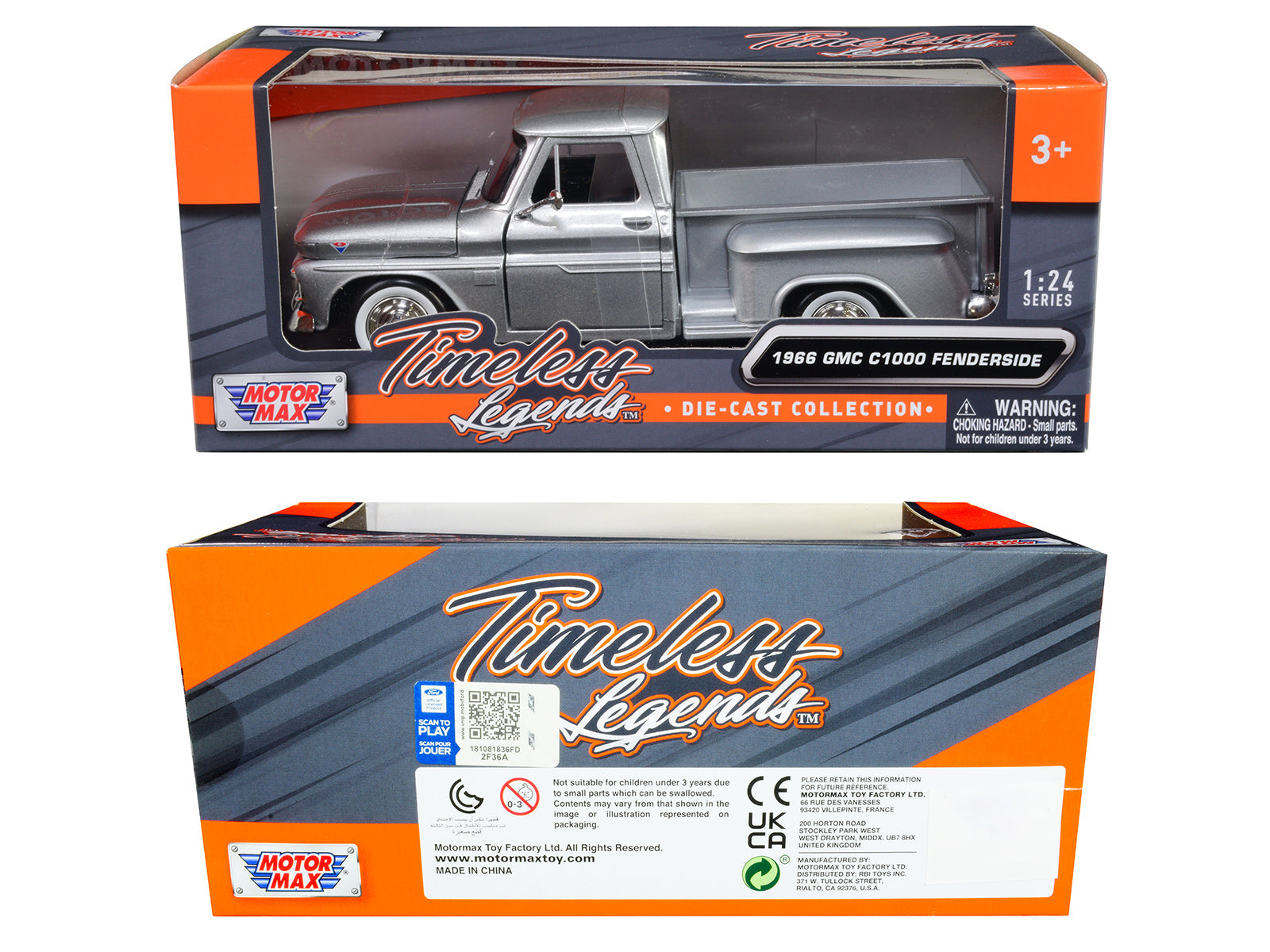 1966 GMC C1000 Fenderside Pickup Truck Silver Metallic "Timeless Legends" Series 1/24 Diecast Model Car by Motormax