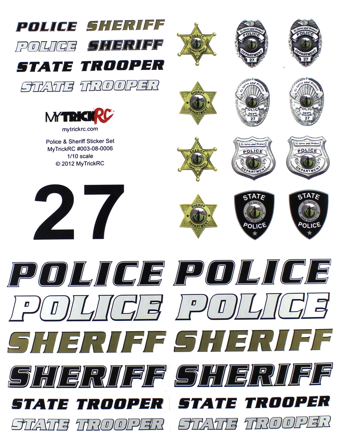 Police / Sheriff Decal Set - Realistic 1:10 Scale Decal