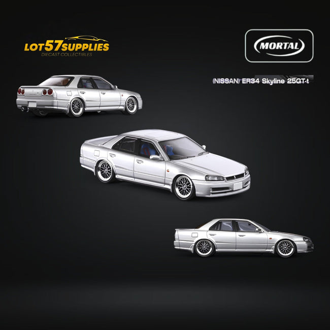 Mortal ER34 SKYLINE 25GT-t AIT Exhibition Model Ordinary Silver 1:64 - Collectors World Toys Hover Image