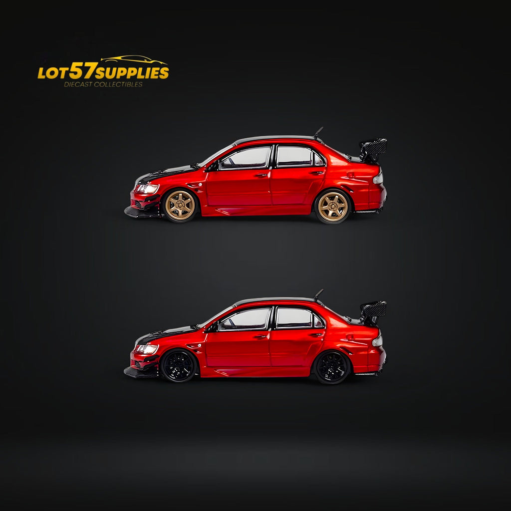 CM Model Mitsubishi Lancer Evolution IX Widebody Metallic Red Carbon Hood 1:64 - Collectors World Toys