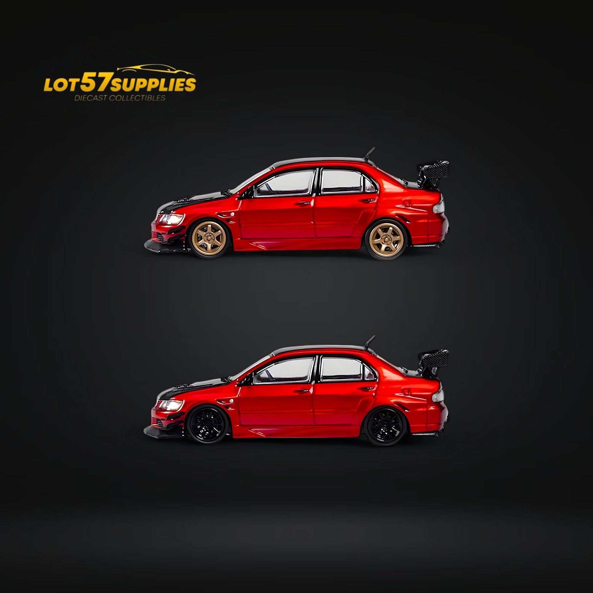 CM Model Mitsubishi Lancer Evolution IX Widebody Metallic Red Carbon Hood 1:64 - Collectors World Toys