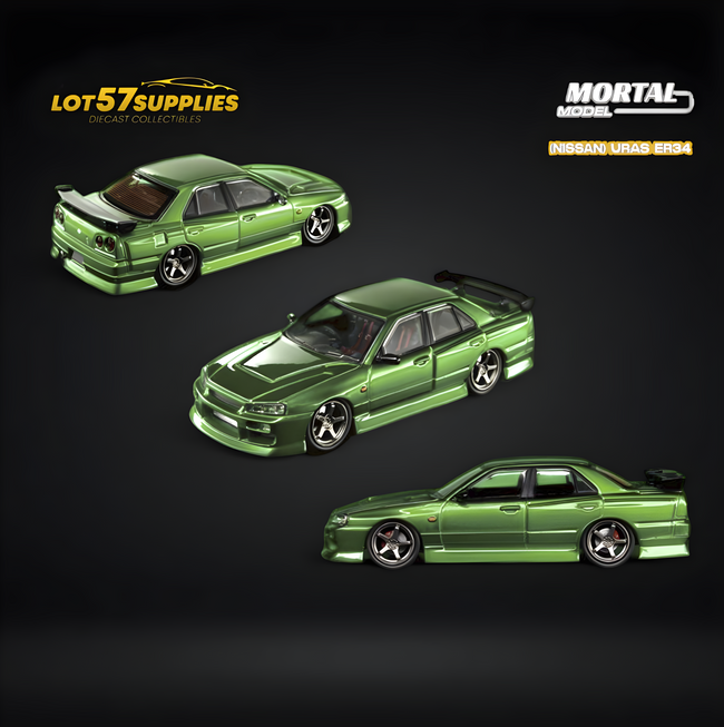 Mortal ER34 SKYLINE URAS Transparent Metallic Green 1:64 - Collectors World Toys Hover Image