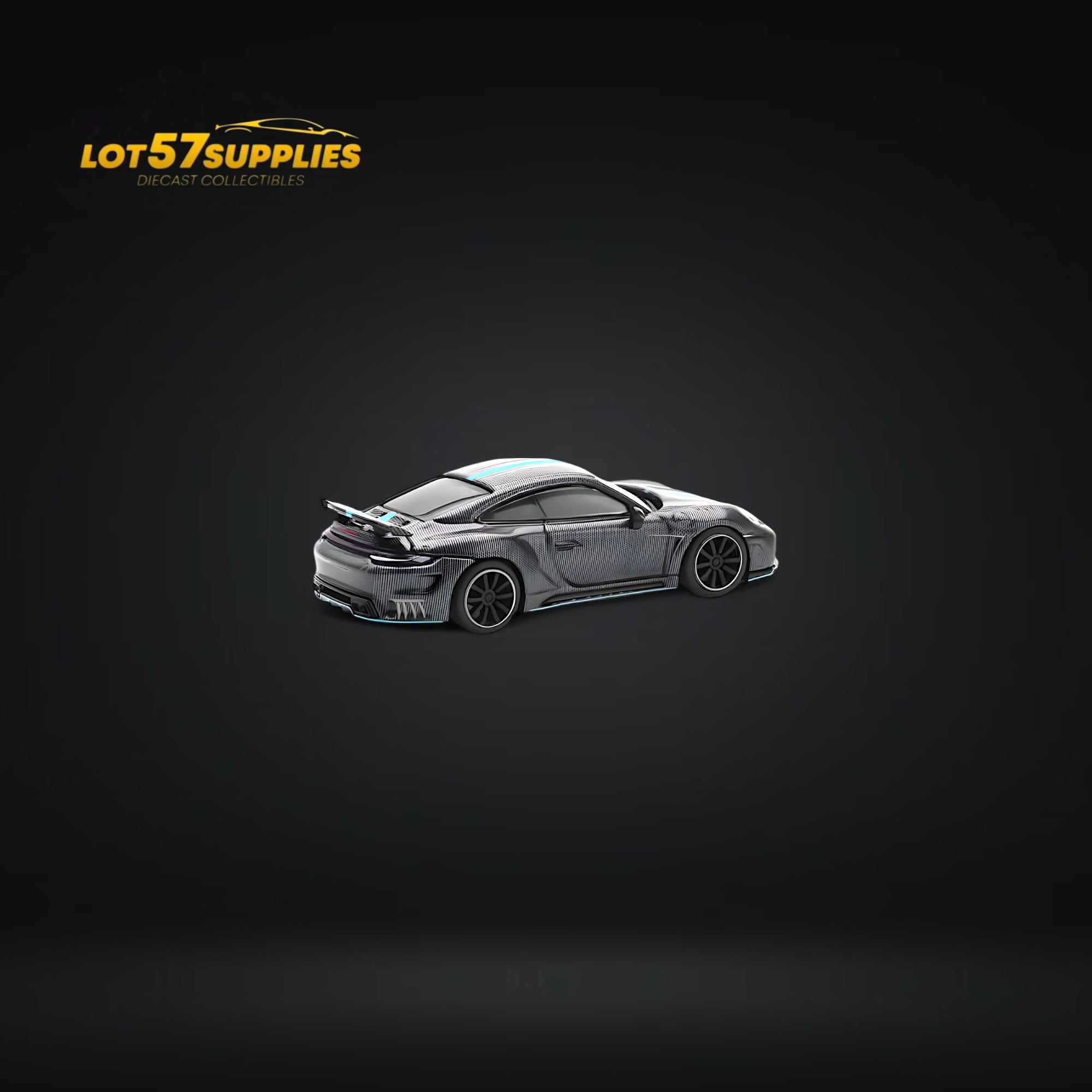 (Pre-Order) PopRace Porsche 992 Stinger GTR Carbon Edition - Carbon Grey Blue Line 1:64 - Collectors World Toys