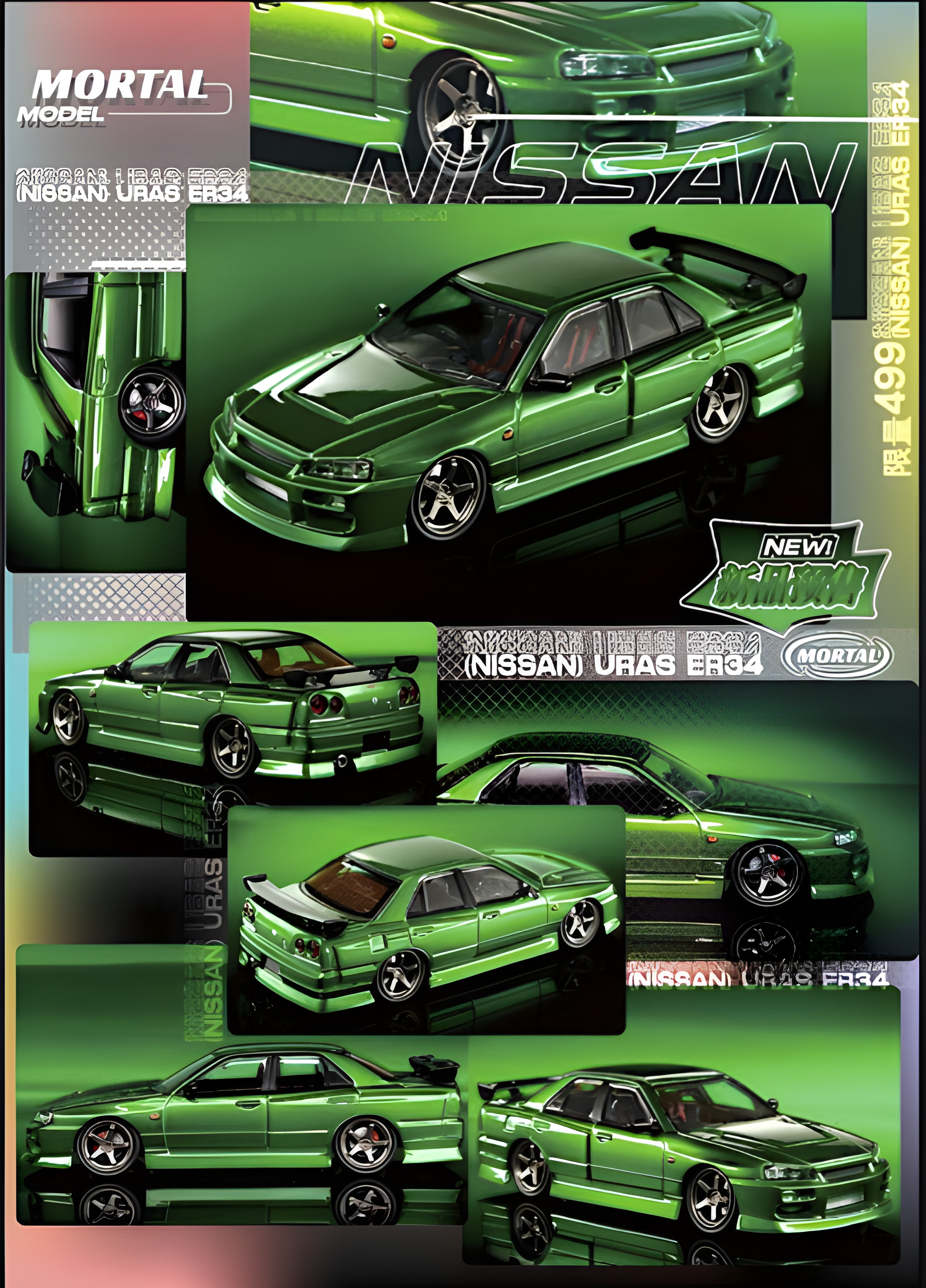 Mortal ER34 SKYLINE URAS Transparent Metallic Green 1:64 - Collectors World Toys