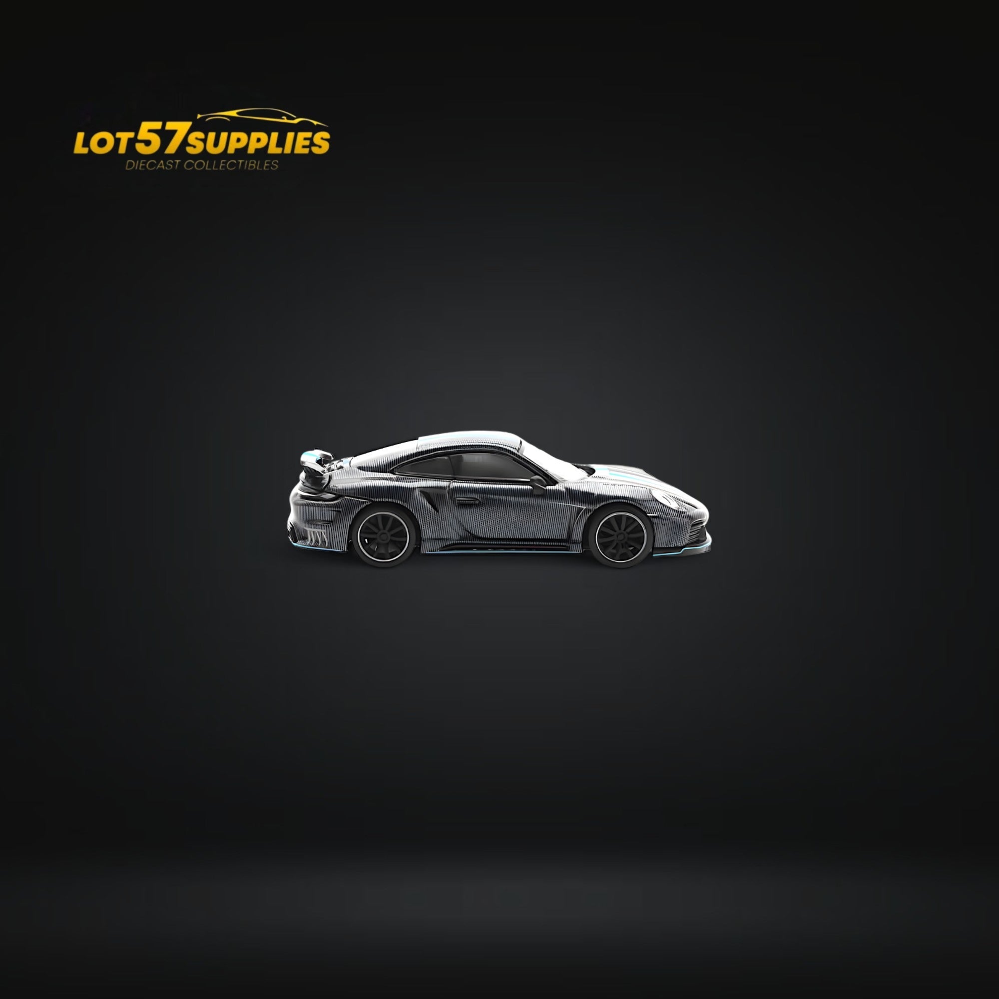 (Pre-Order) PopRace Porsche 992 Stinger GTR Carbon Edition - Carbon Grey Blue Line 1:64 - Collectors World Toys