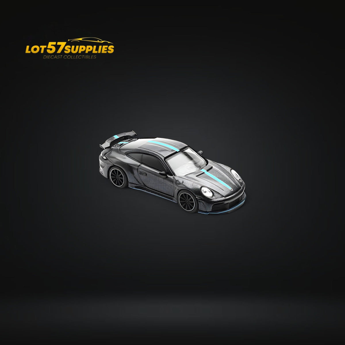 (Pre-Order) PopRace Porsche 992 Stinger GTR Carbon Edition - Carbon Grey Blue Line 1:64 - Collectors World Toys