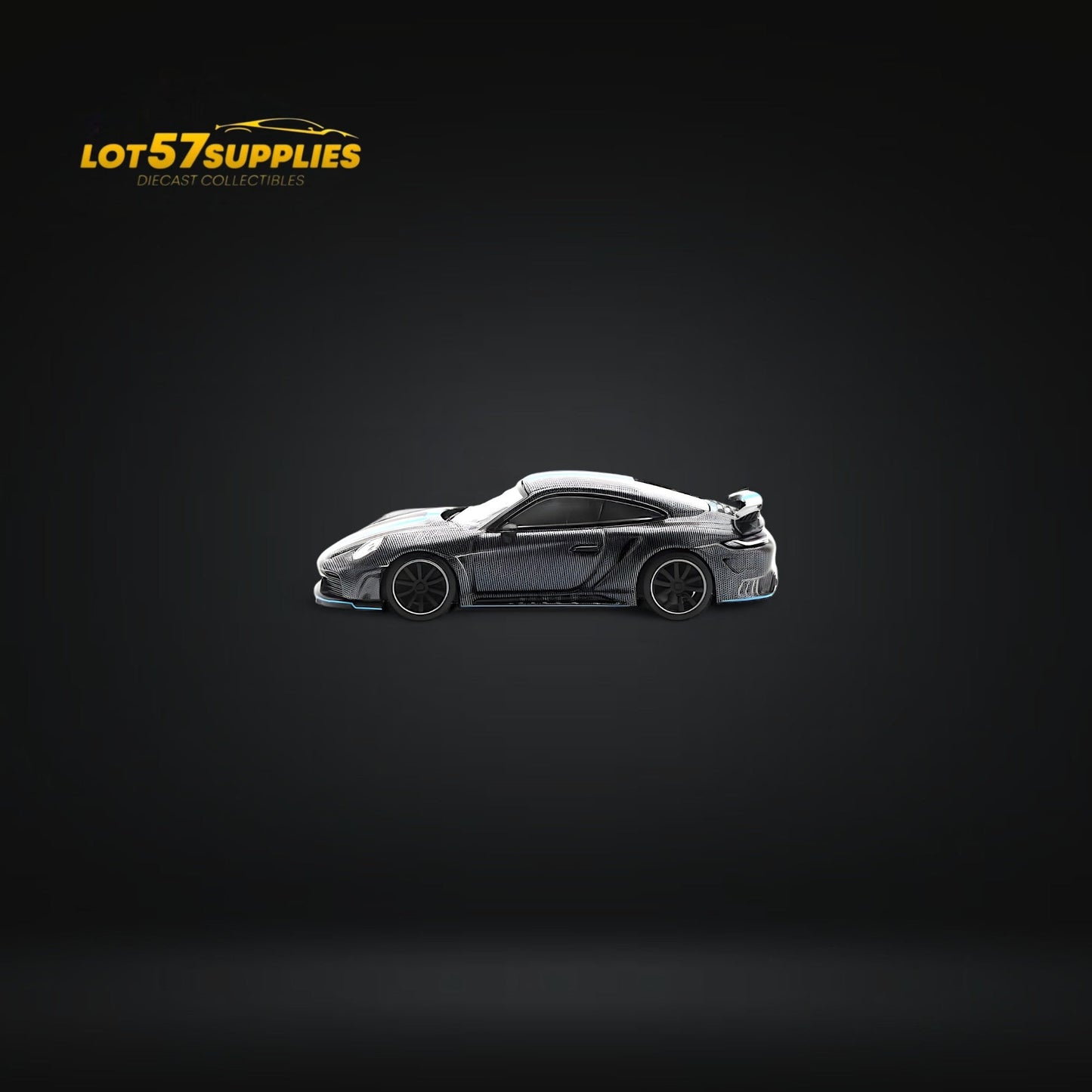 (Pre-Order) PopRace Porsche 992 Stinger GTR Carbon Edition - Carbon Grey Blue Line 1:64