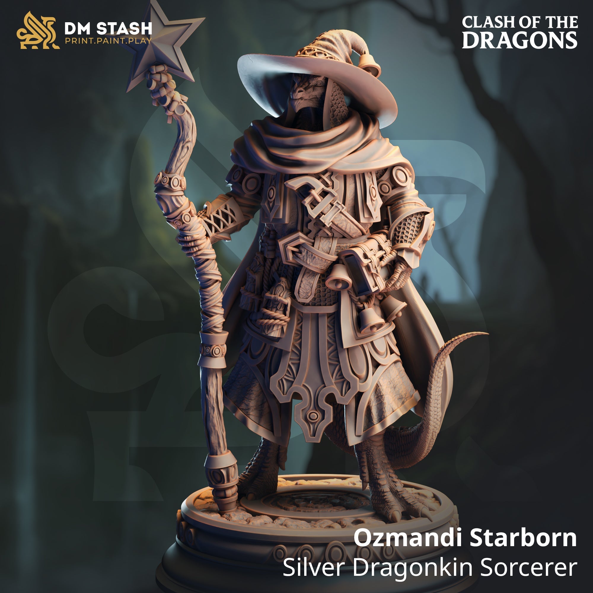 Ozmandi Starborn, Silver Dragonkin Sorcerer (Male Dragonborn Sorcerer)