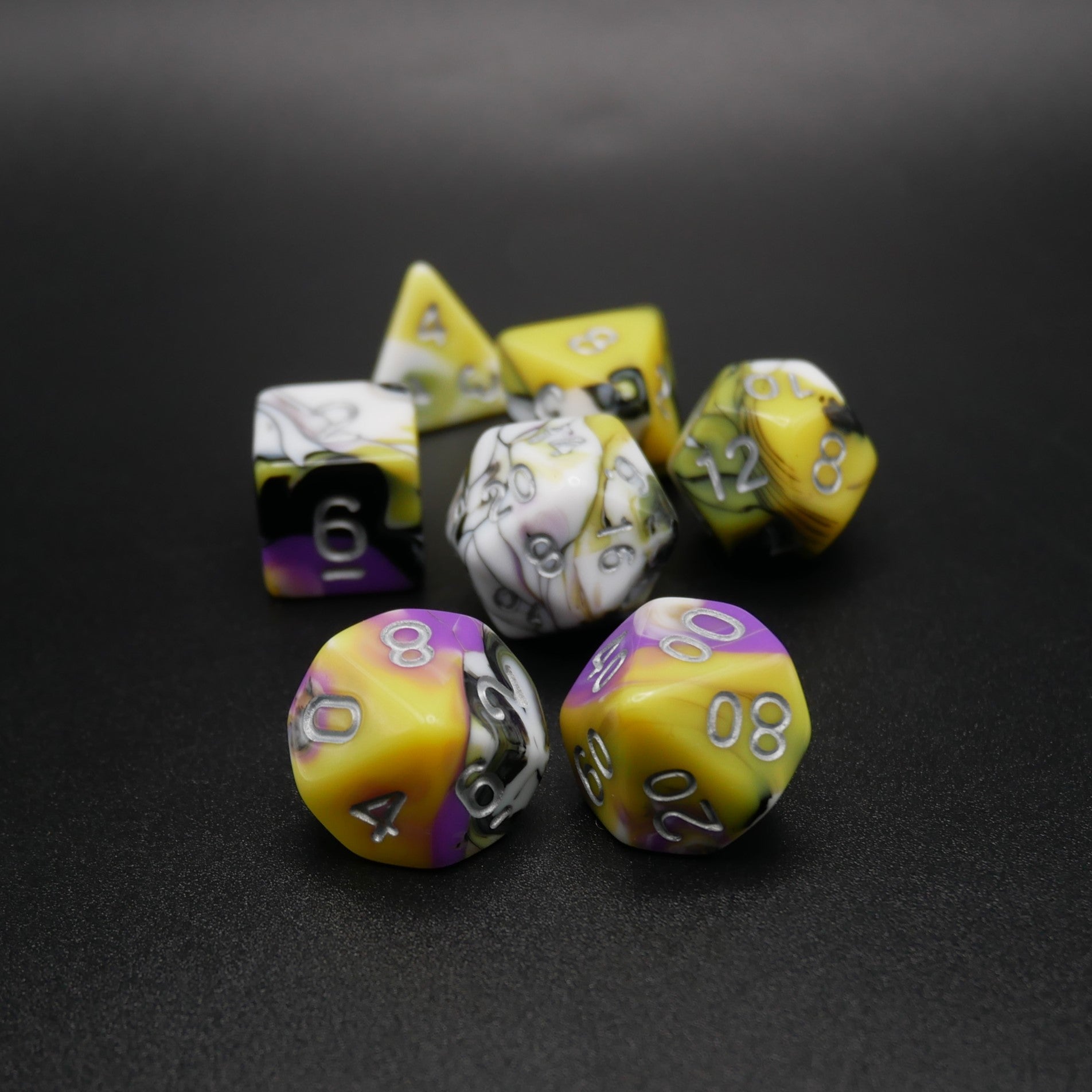 Panic Abstraction - 7 Piece DnD Dice Set | Acrylic RPG Gaming Dice - Collectors World Toys