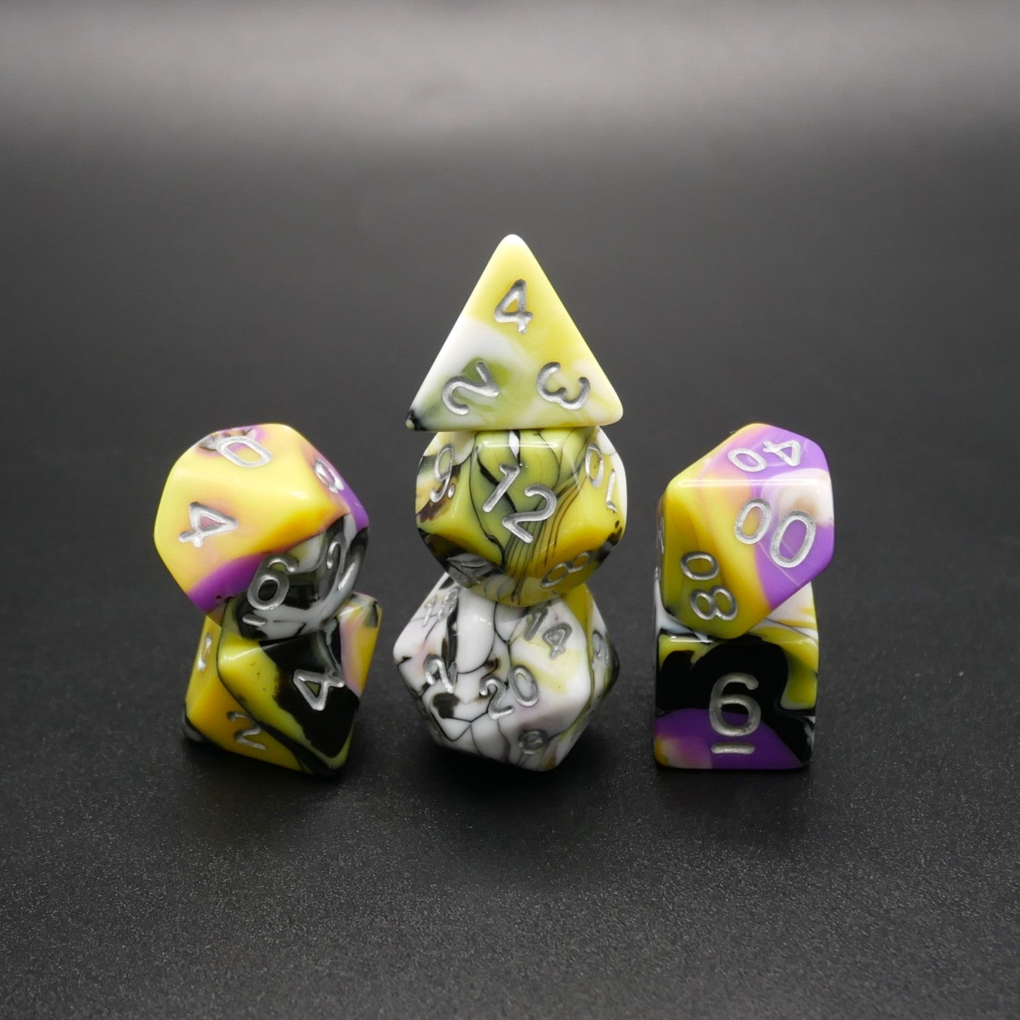 Panic Abstraction - 7 Piece DnD Dice Set | Acrylic RPG Gaming Dice - Collectors World Toys
