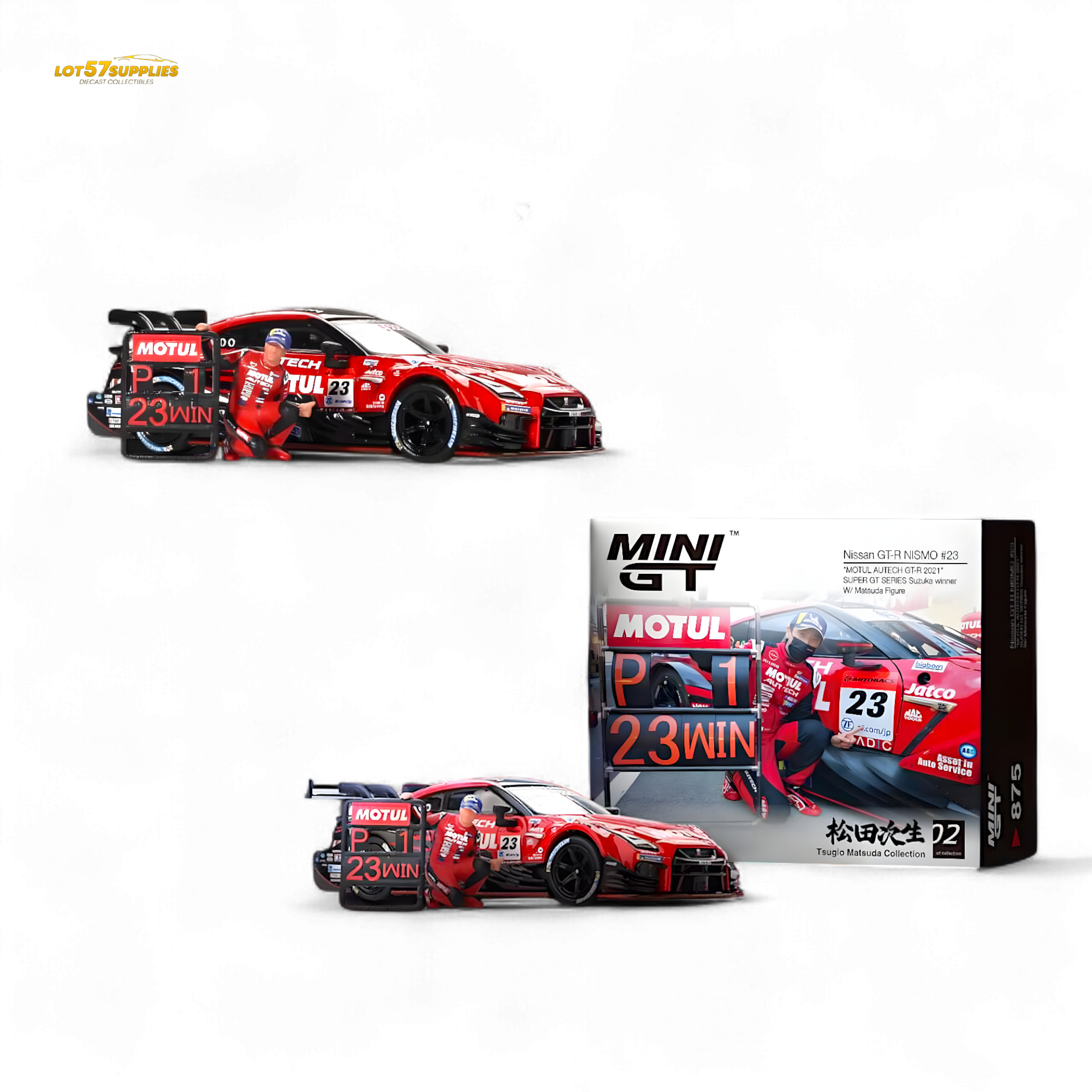 Mini-GT Nissan GT-R Nismo #23 "MOTUL AUTECH GT-T 2021" w/ Figure #875 1:64 - Collectors World Toys