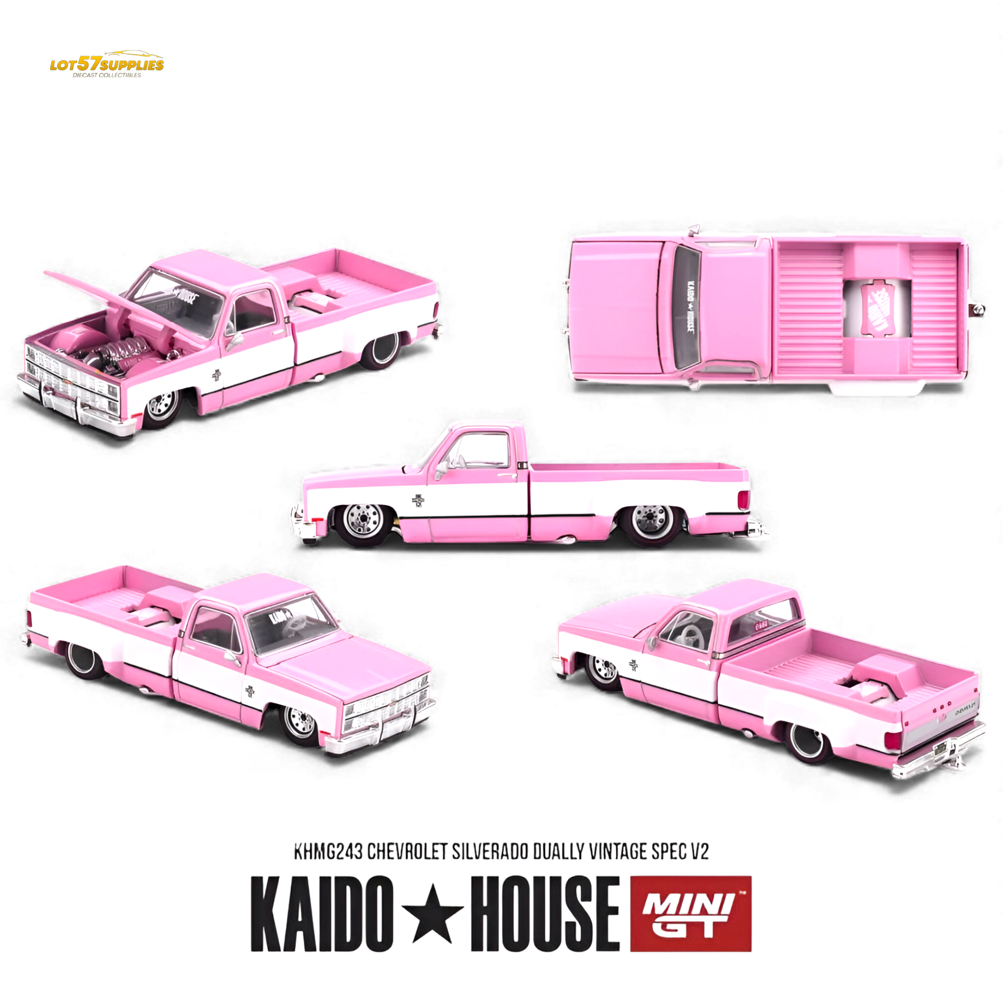 (Pre-Order) Mini GT x Kaido House Chevrolet Silverado Dually Vintage Spec V2 Pink 1:64 Main image