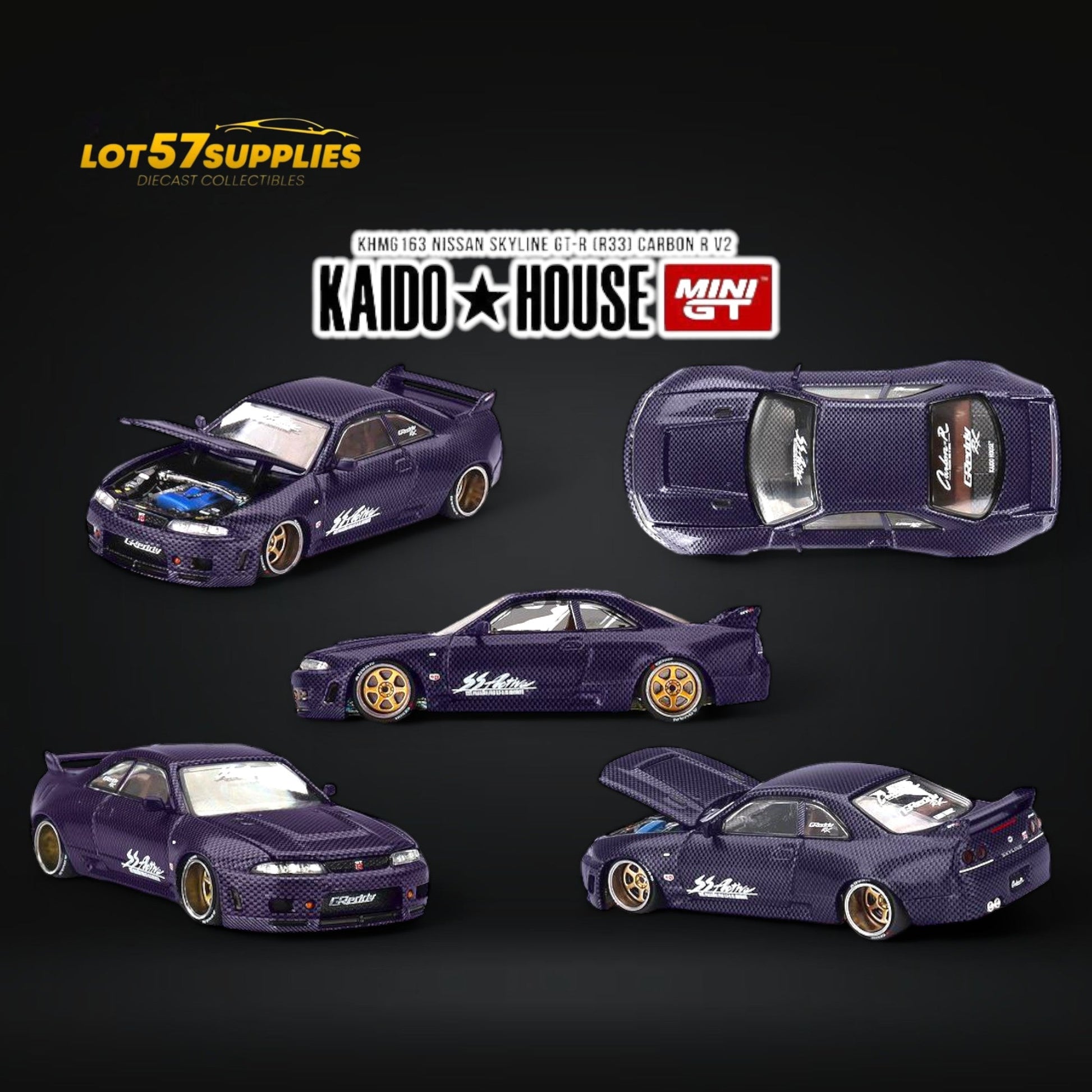 (Pre-Order) Mini GT x Kaido House Nissan Skyline GT-R (R33) Purple Active Carbon R V2 1:64 KHMG163