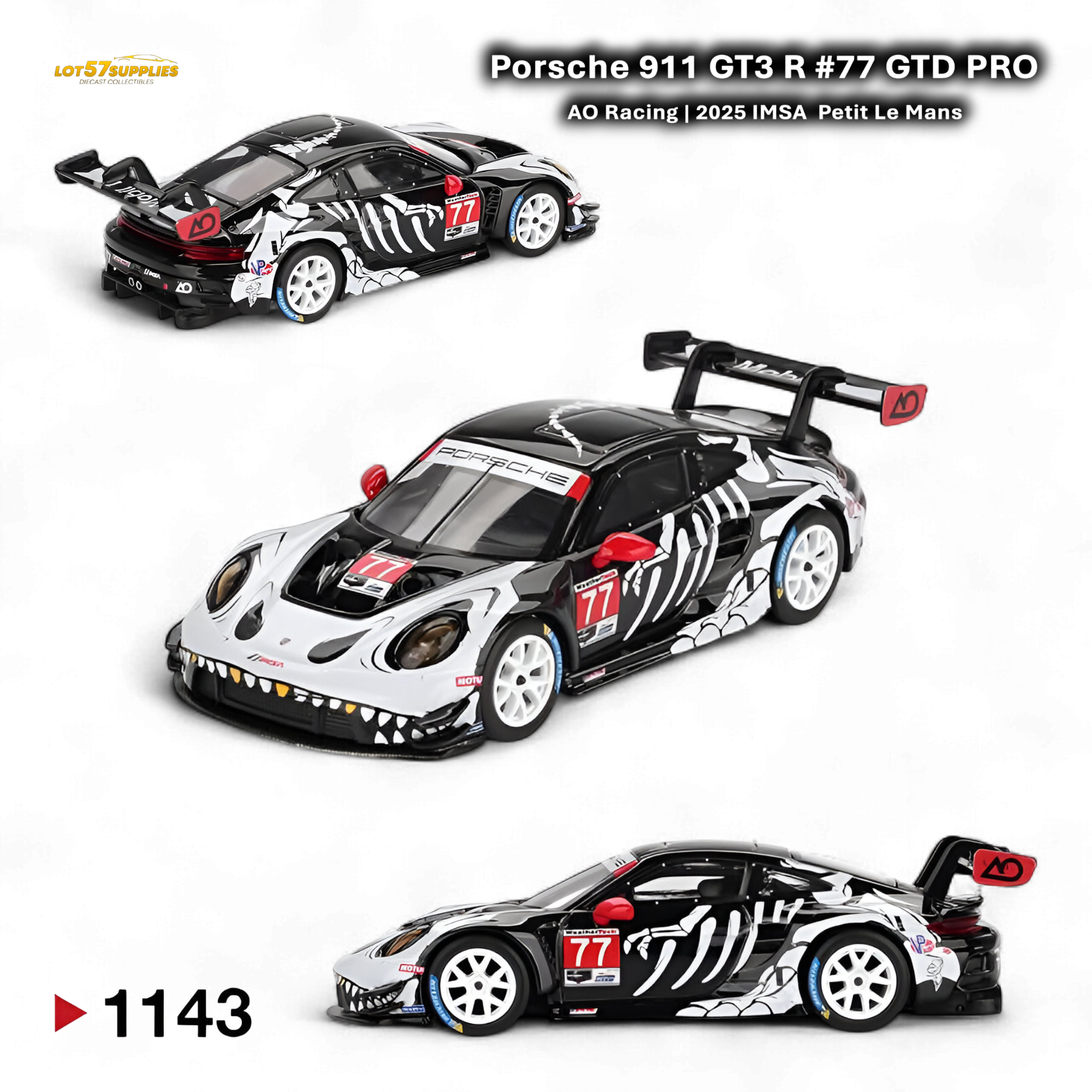 (Pre-Order) MiniGT Porsche 911 GT3 R - #77 AQ Racing 2025 IMSA Petit Le Mans Skeleton - 1:64 Main image