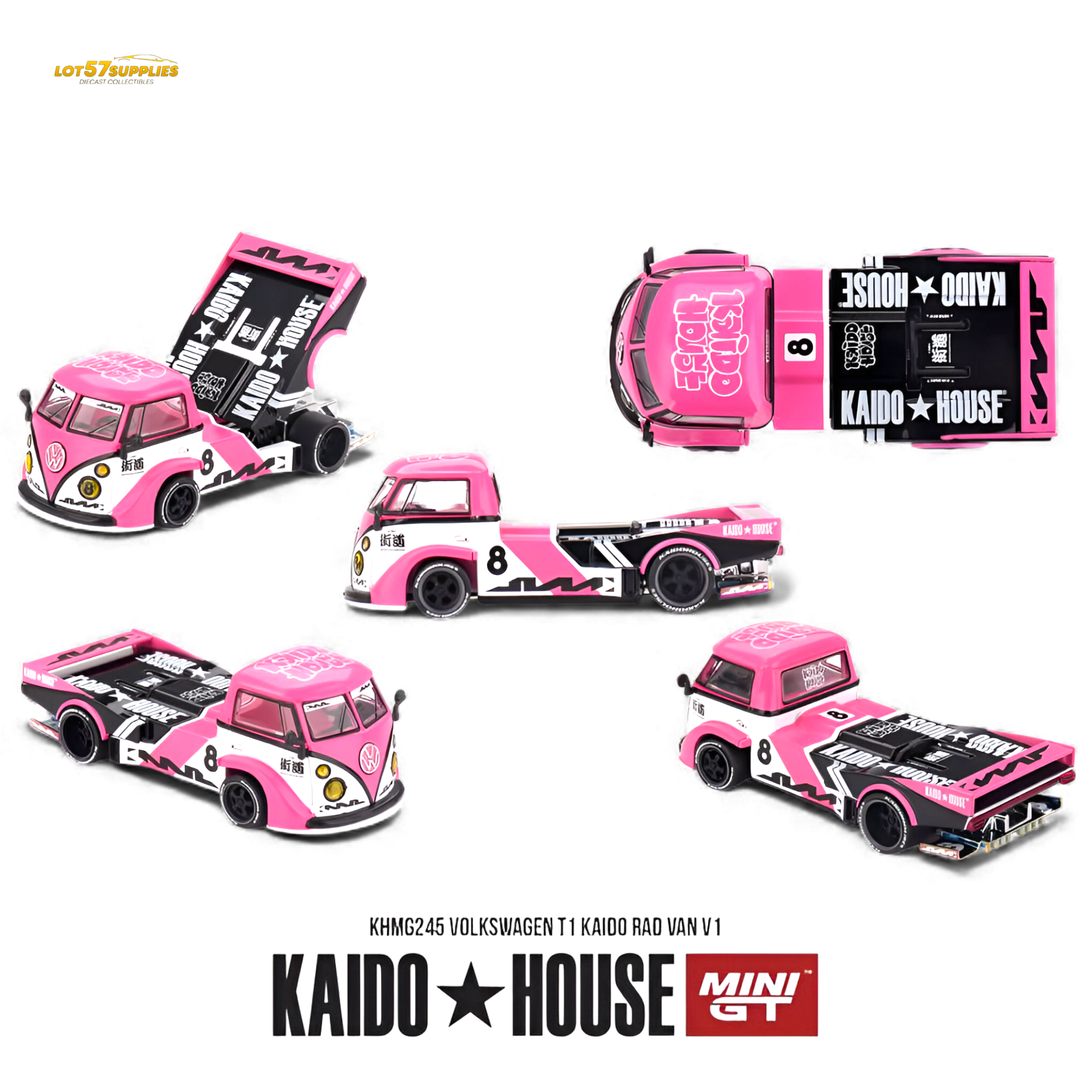 (Pre-Order) Mini GT x Kaido House Volkswagen T1 Kaido Rad Van V1 Pink 1:64