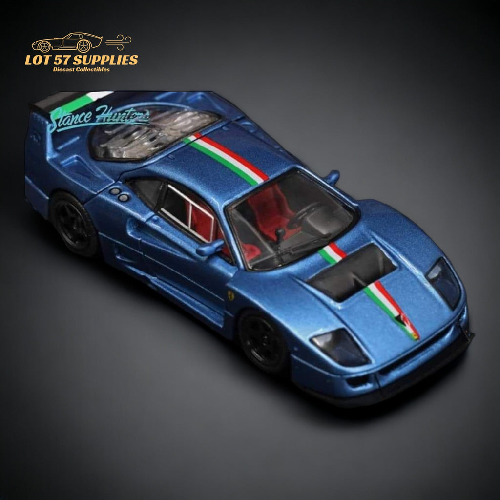 Stance Hunters Ferrari F40 LM Italian Stripe Blue 1:64 - Collectors World Toys