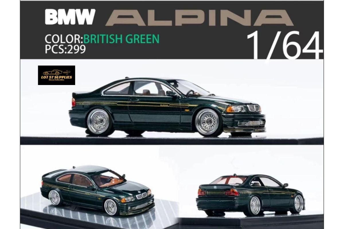 YM Model x SONGS BMW E46 Alpina B3 in British Green Limited to 299 Pcs 1:64 Main image