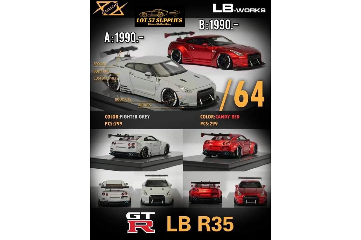 Error404 LB-Works Nissan Skyline GT-R R35 Fighter Grey / Candy Red Limited to 299 Pcs Each 1:64 Main image