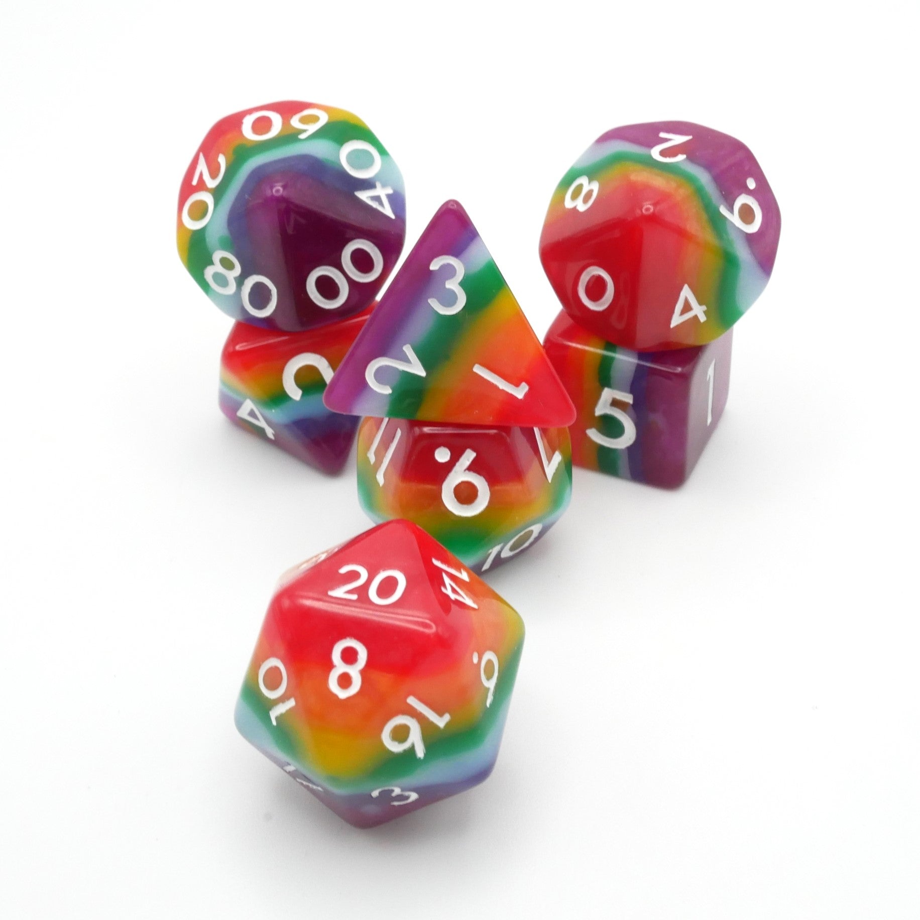 Rainbow Redux - 7 Piece DnD Dice Set | Acrylic RPG Gaming Dice - Collectors World Toys