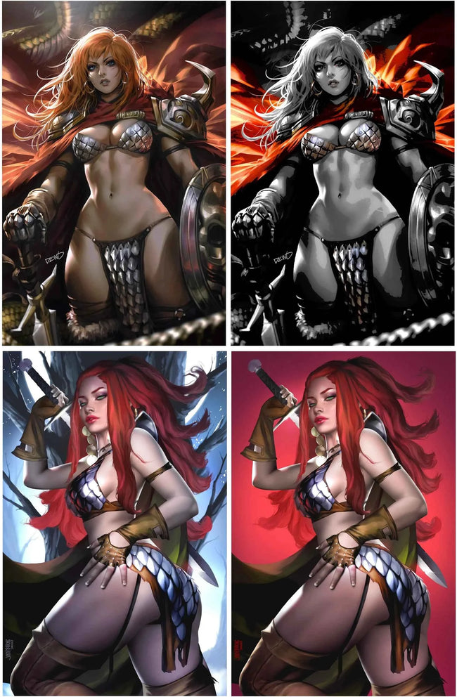 RED SONJA #8 (DERRICK CHEW/JOSH BURNS EXCLUSIVE VARIANT 4-COMIC SET) ~ Dynamite Hover Image