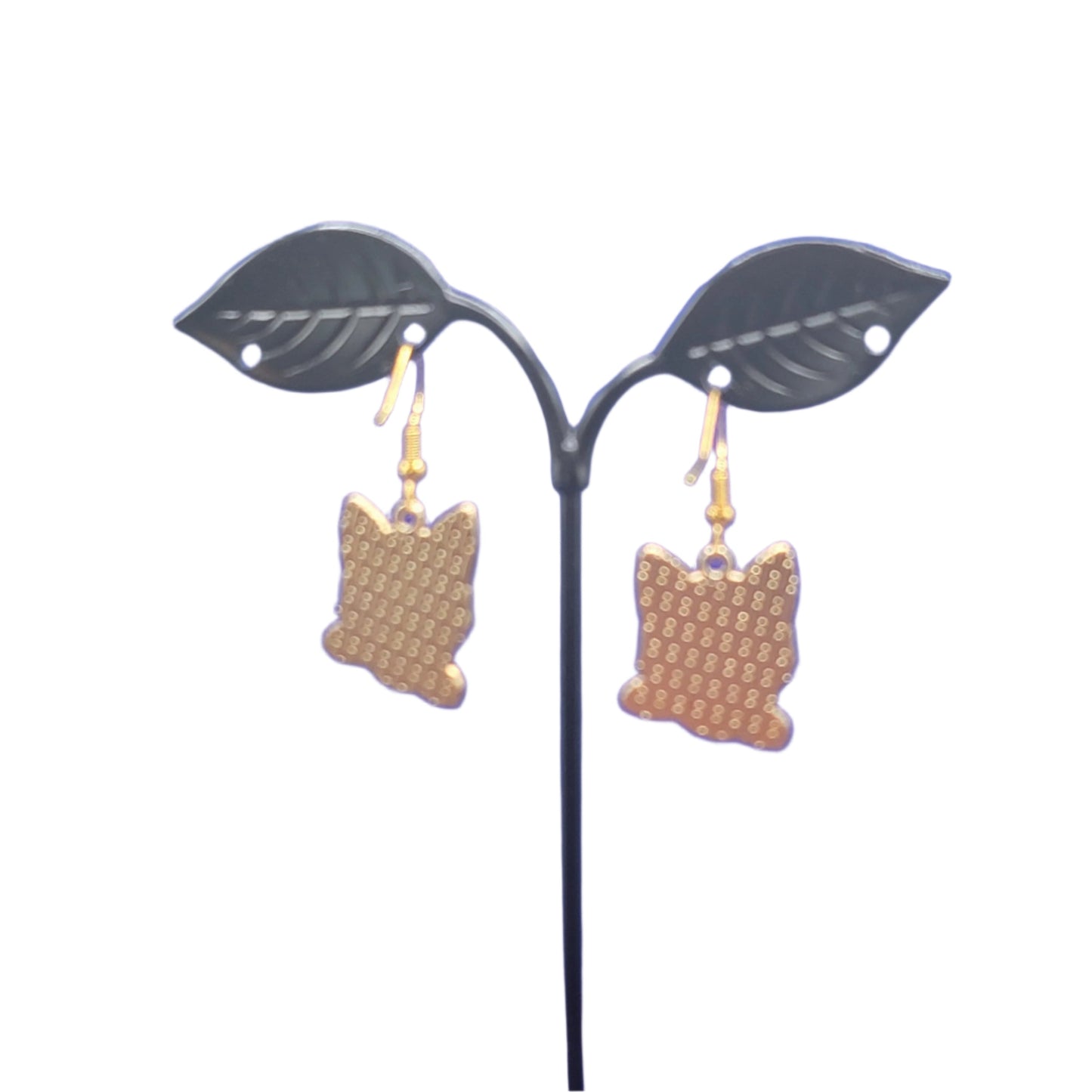 Yellow and white dog earrings