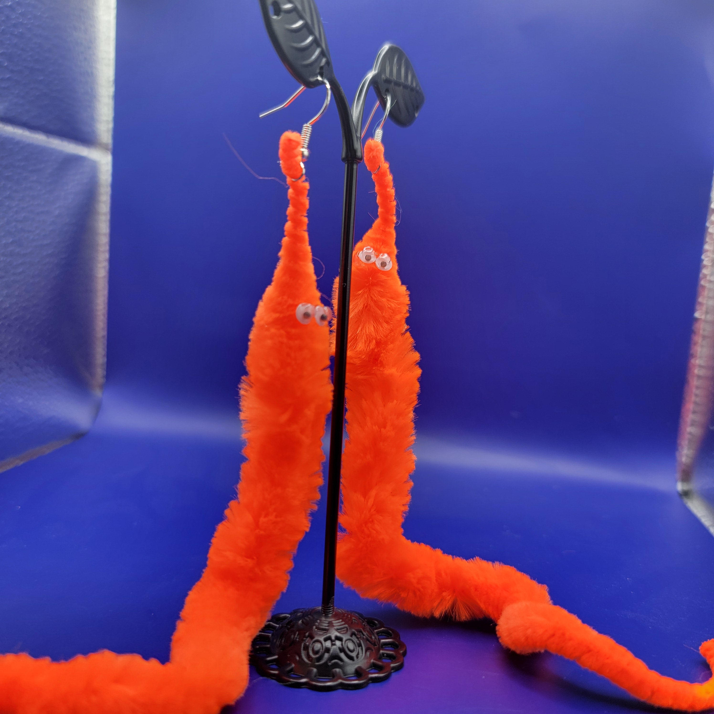 Orange Fuzzy Worm Earrings