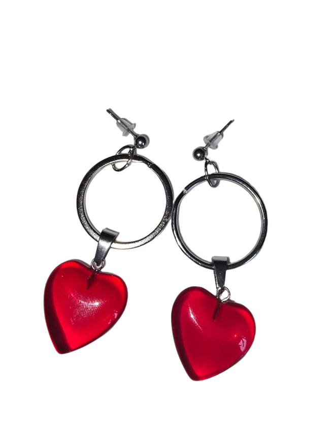 Red Heart Dangle Earrings Hover Image