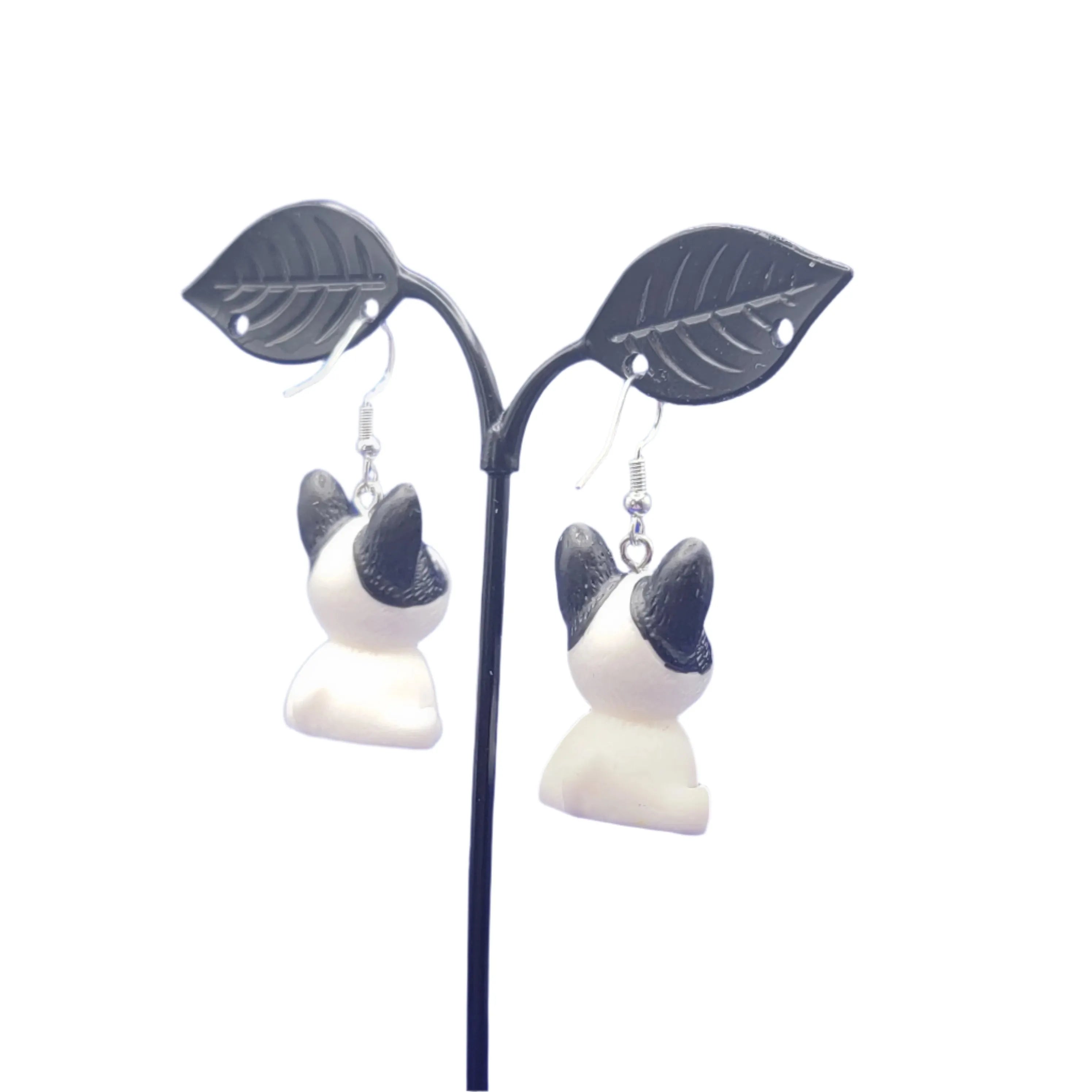 black and white dog earrings
