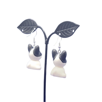 black and white dog earrings
