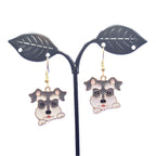 Grey and white dog earrings
