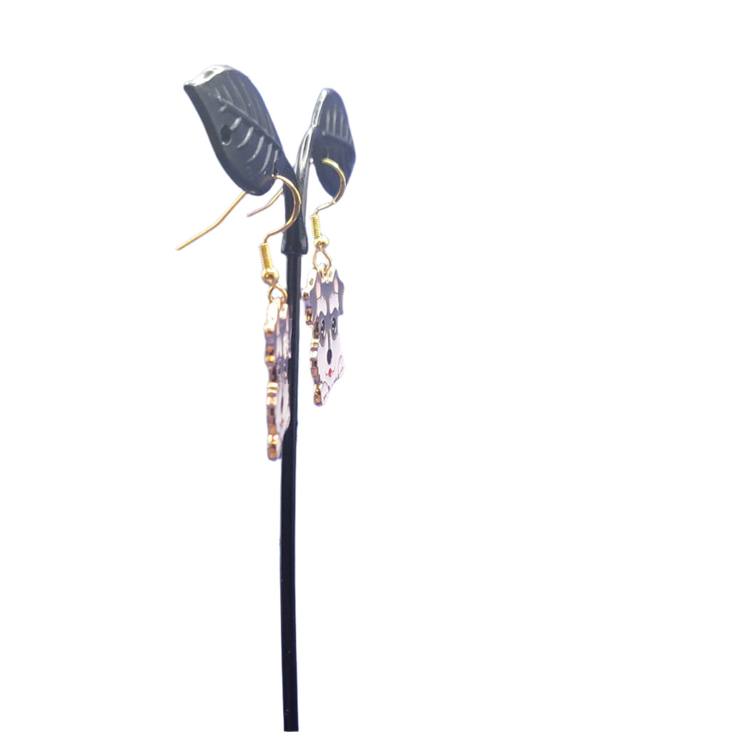 Grey and white dog earrings