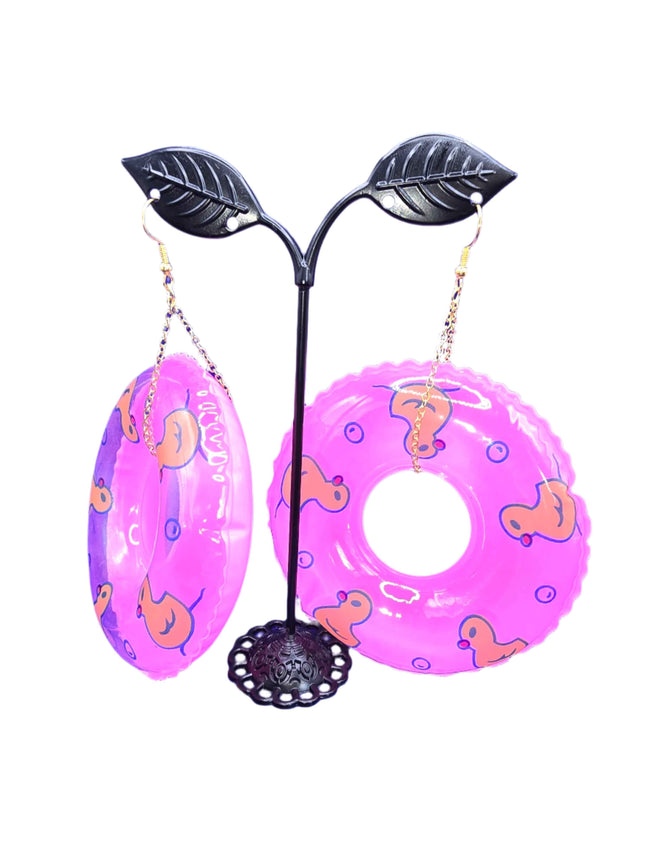 Pink Pool Float Ring Earrings Hover Image