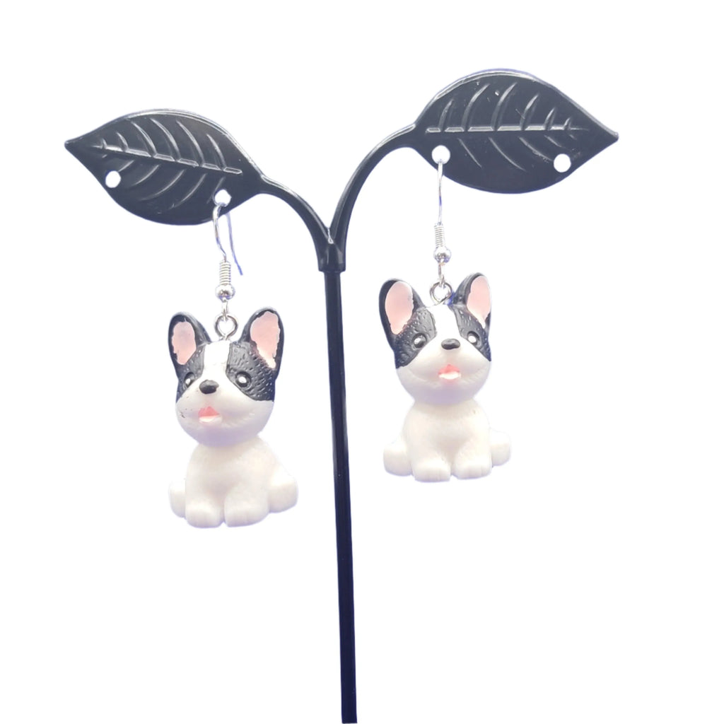 black and white dog earrings