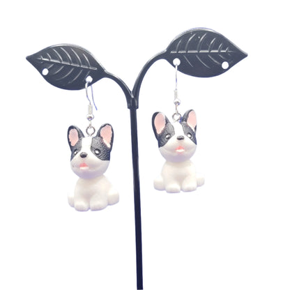 black and white dog earrings