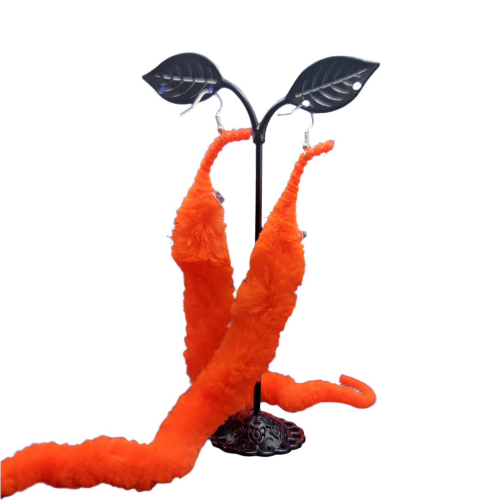 Orange Fuzzy Worm Earrings