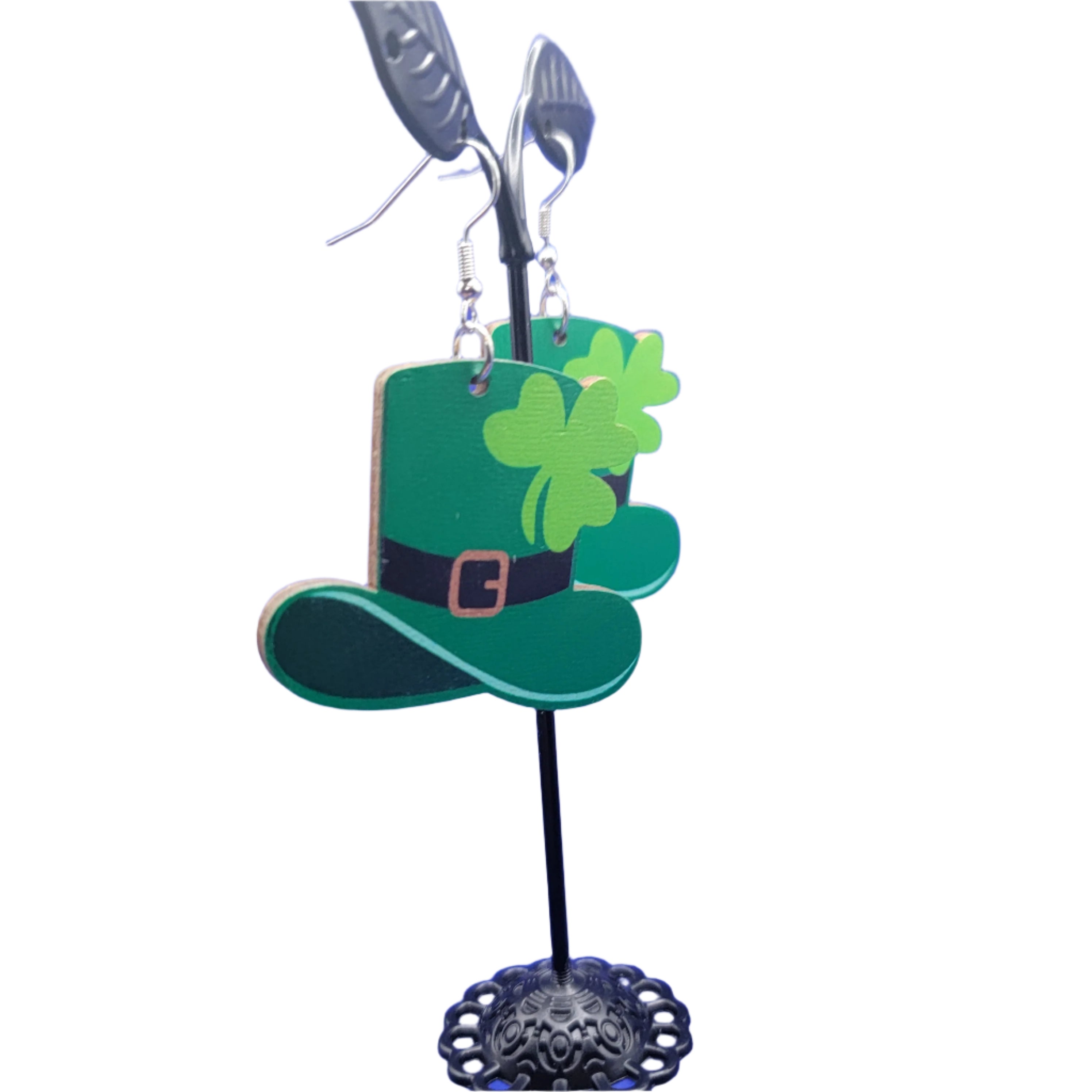 Green Top Hat with a shamrock Earrings