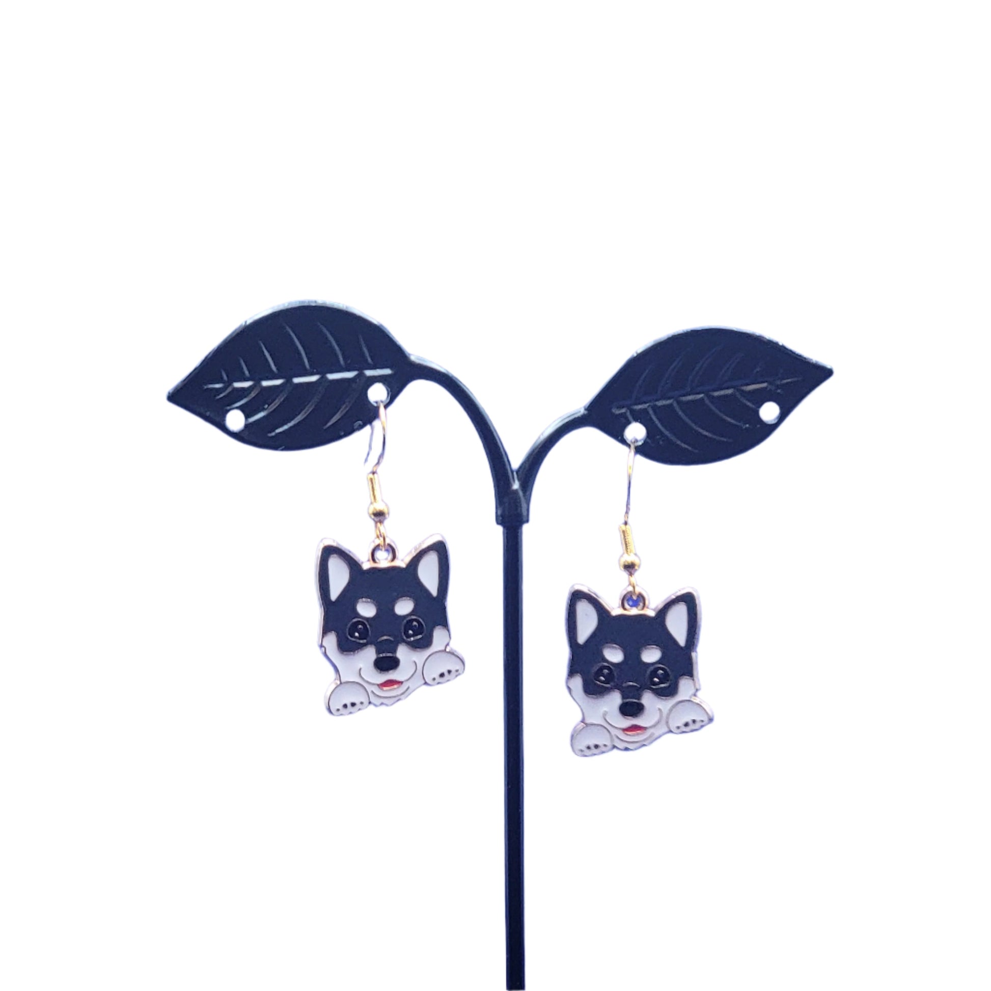 Black and white dog earrings