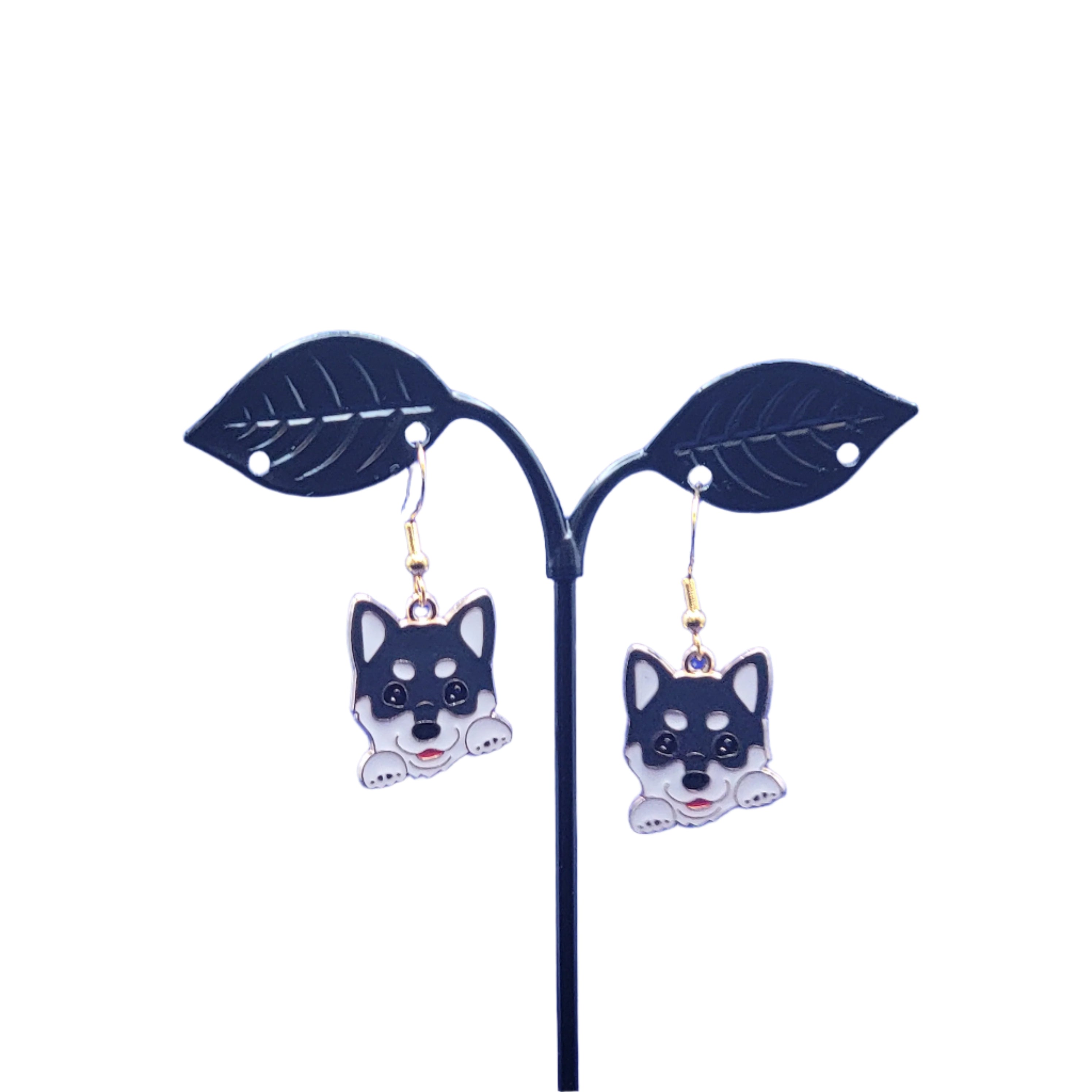 Black and white dog earrings