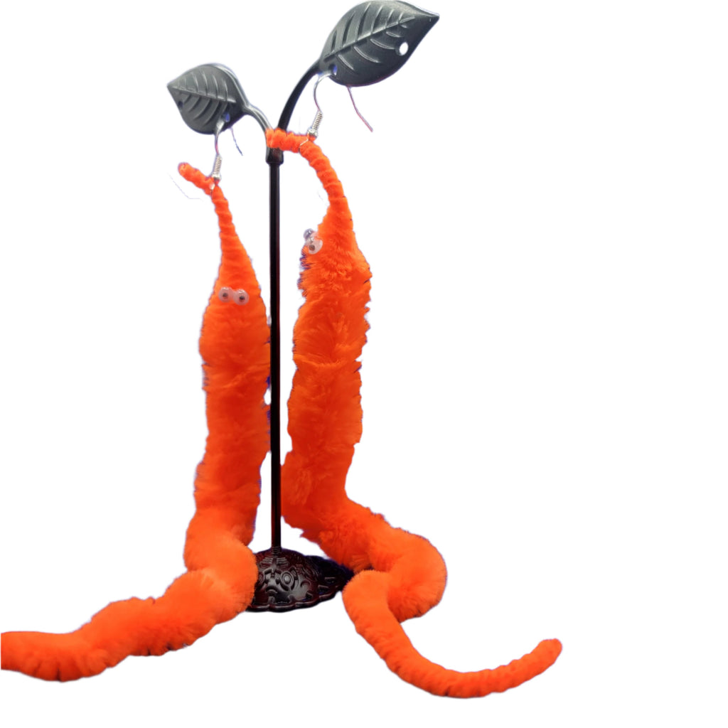 Orange Fuzzy Worm Earrings
