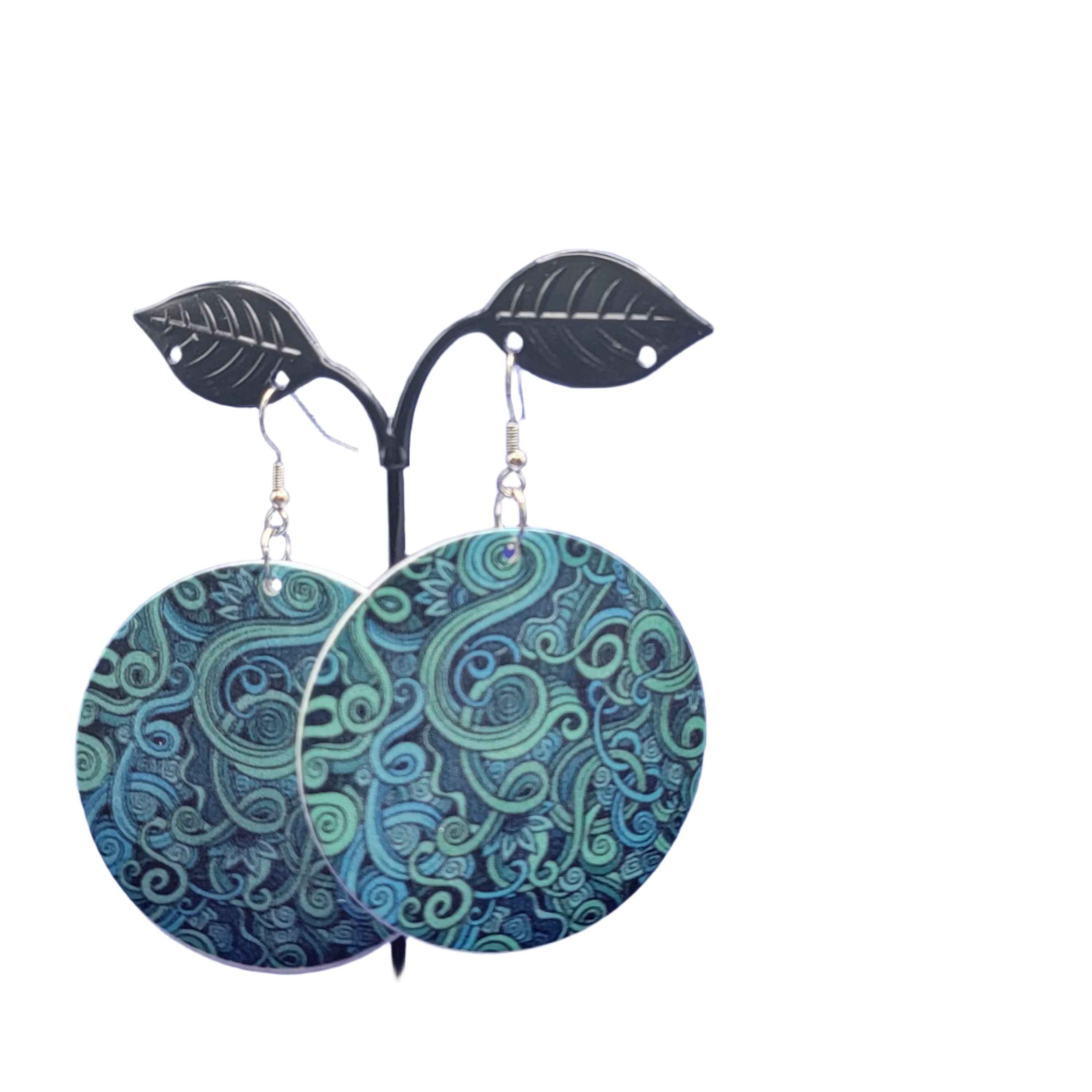 green and blue swirling pattern earrings Main image
