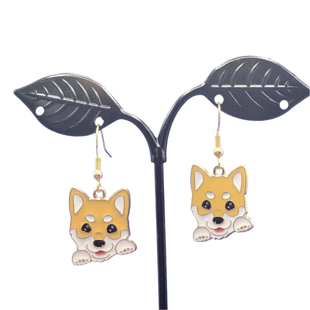 Yellow and white dog earrings