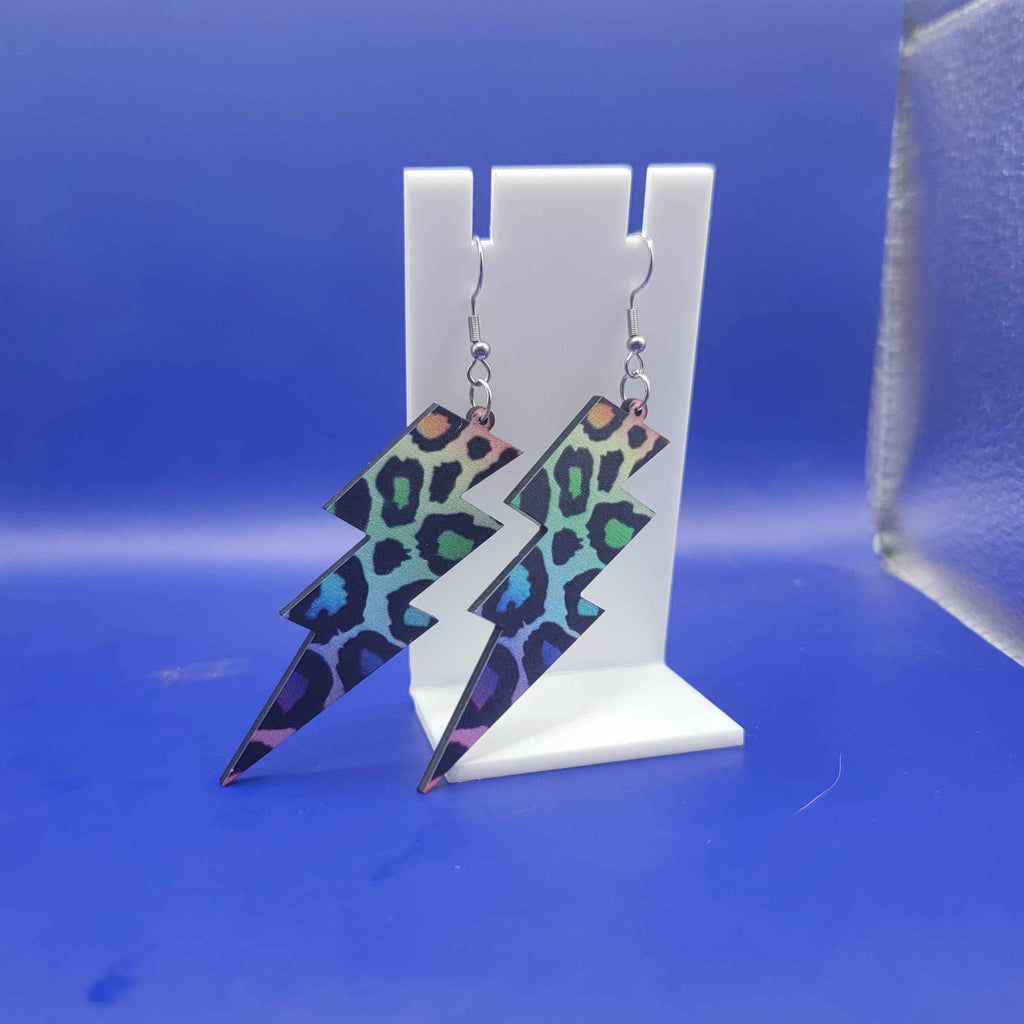 Leopard print lightning bolt earrings