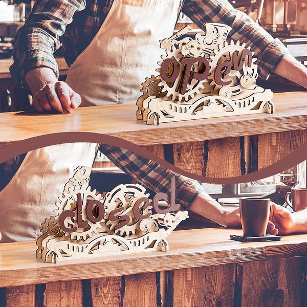 Open Closed Sign, 3D Wooden Puzzle - Mechanical Wood Models
