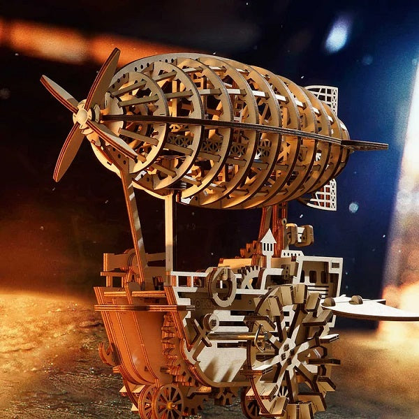 Mechanical Wood Models; Airship Air Vehicle - with wind-up spring
