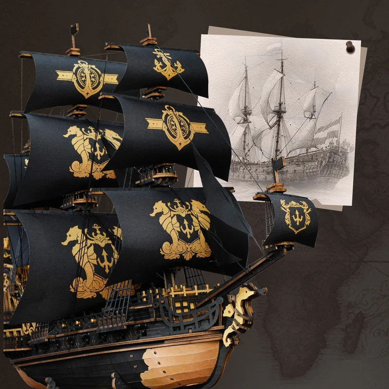 Robotime - The Seahorse Barque Sailing Ship Scale Model Vehicle