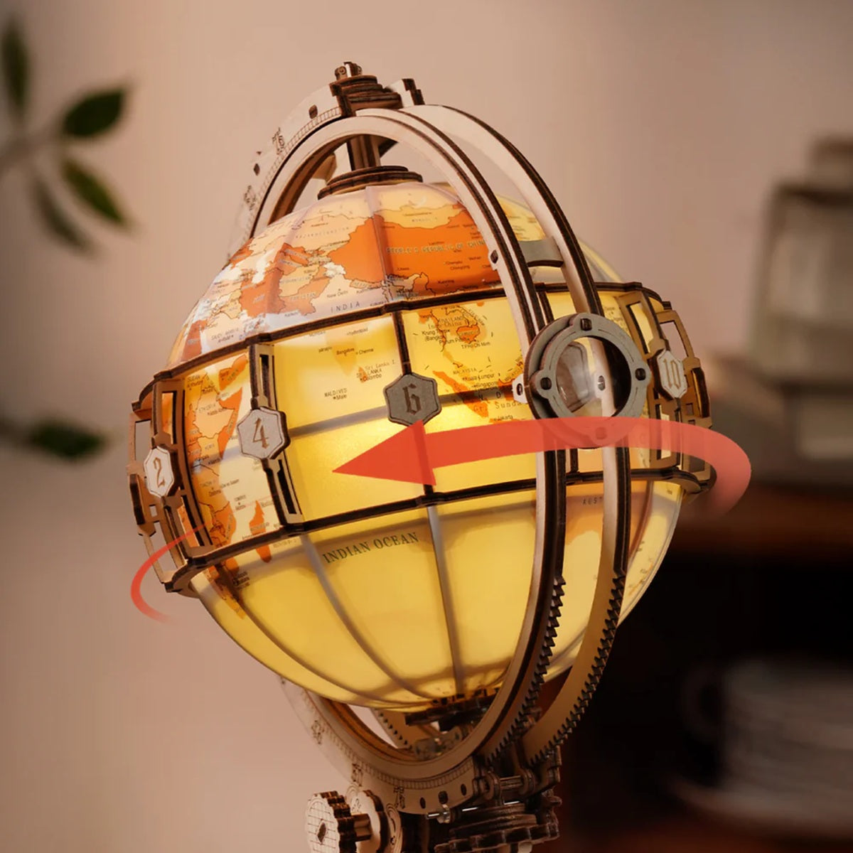 Robotime - Luminous Globe 3D Wooden Puzzle, Electric Version
