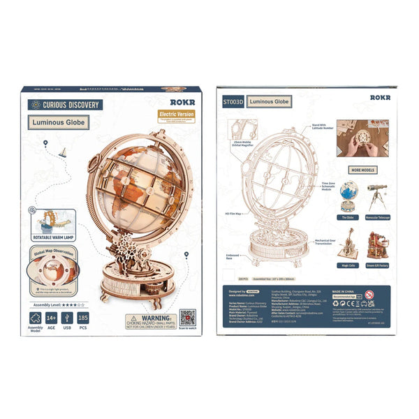 Robotime - Luminous Globe 3D Wooden Puzzle, Electric Version