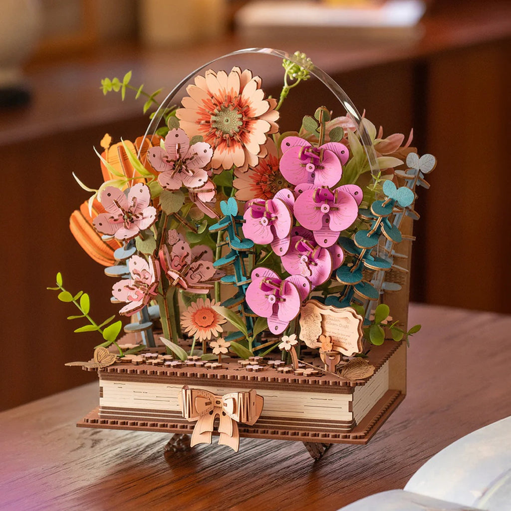 Wooden Blooming Book DIY Flower Bouquet 3D Puzzle